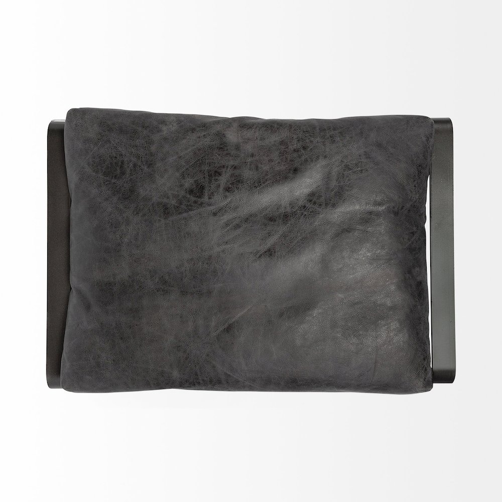 Hornet 14"H Black Leather Black Metal Base Ottoman. Picture 8