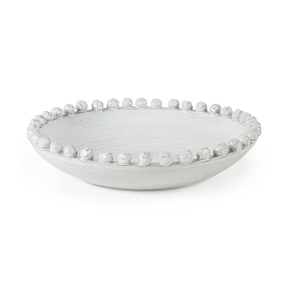 16" Round Off-White Glazed Decorative Bowl. Picture 1