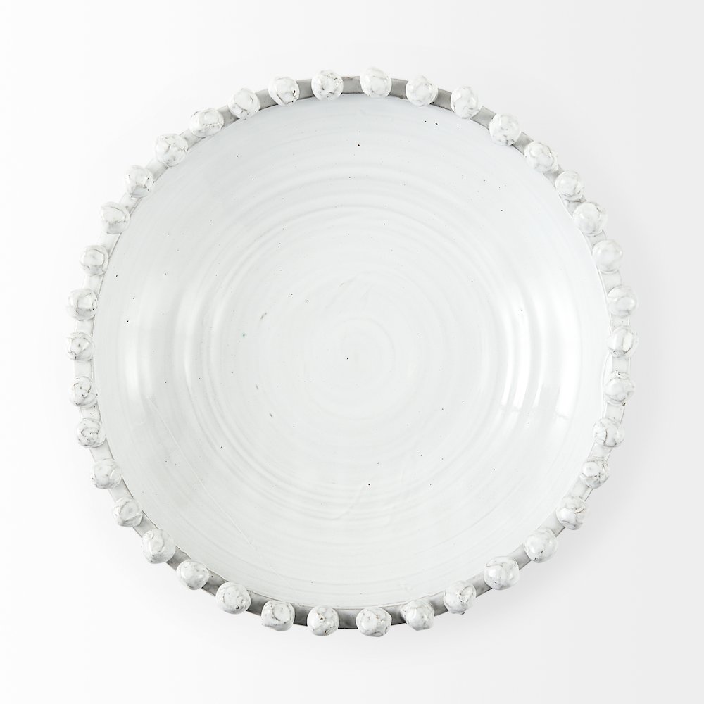 16" Round Off-White Glazed Decorative Bowl. Picture 4