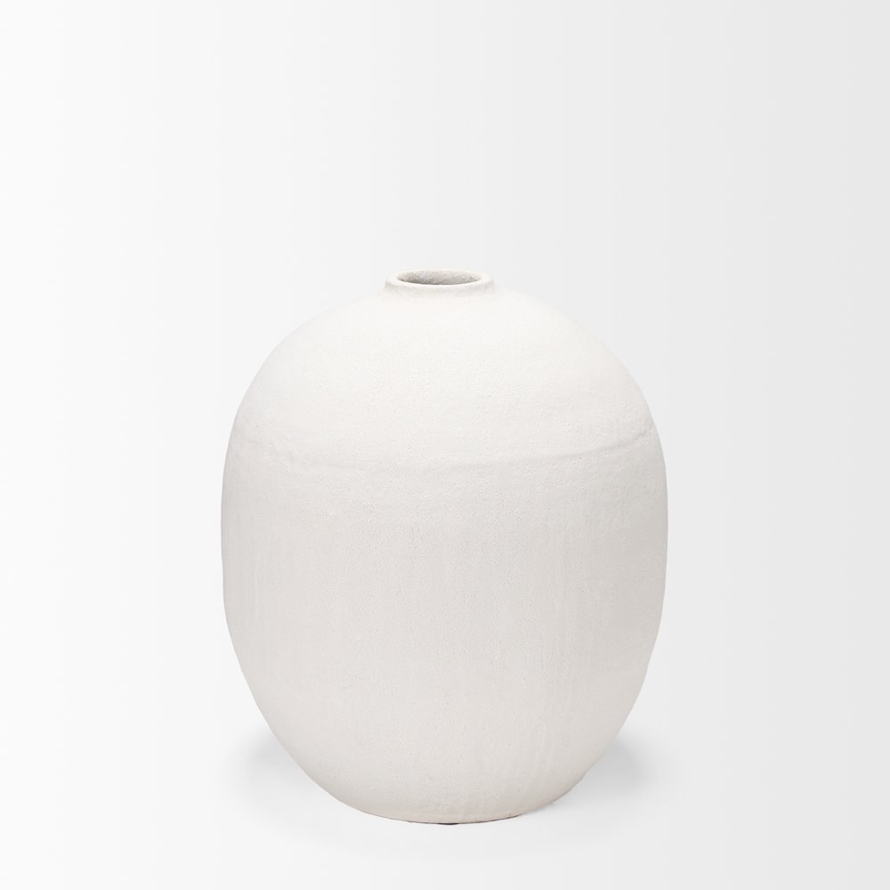 Karakum Short White Textured Ceramic Vase. Picture 5
