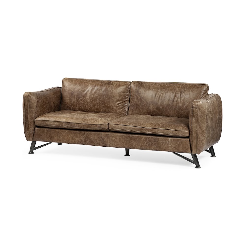 Cobain 84" Brown Leather Two Seater Sofa. Picture 1