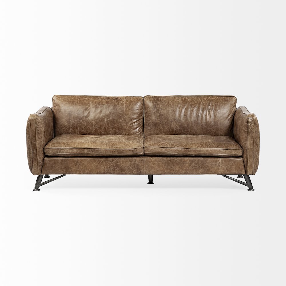 Cobain 84" Brown Leather Two Seater Sofa. Picture 8