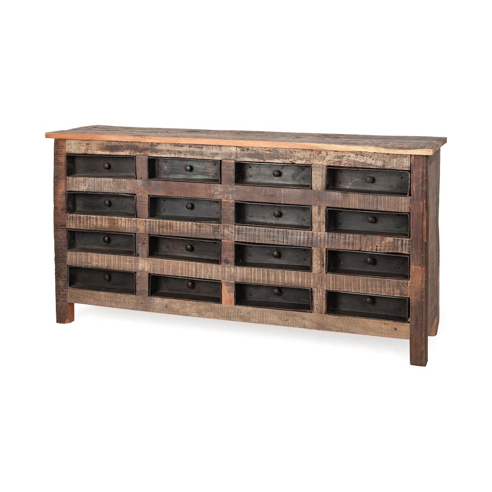 Wilton 63x16 Reclaimed Wood and Metal 16 Drawer Sideboard. Picture 1