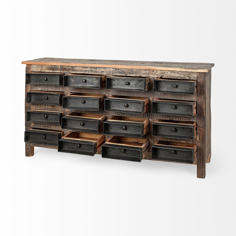 Wilton 63x16 Reclaimed Wood and Metal 16 Drawer Sideboard. Picture 4