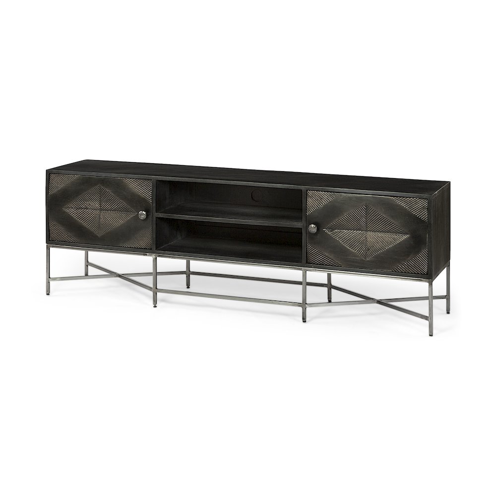 Dark Brown Solid Wood Tv Stand Media Console With Storage, Tv Up To 81". Picture 1