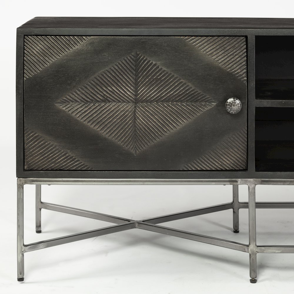 Dark Brown Solid Wood Tv Stand Media Console With Storage, Tv Up To 81". Picture 2