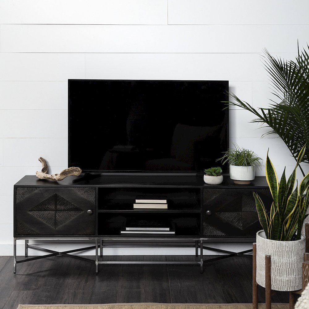 Dark Brown Solid Wood Tv Stand Media Console With Storage, Tv Up To 81". Picture 5