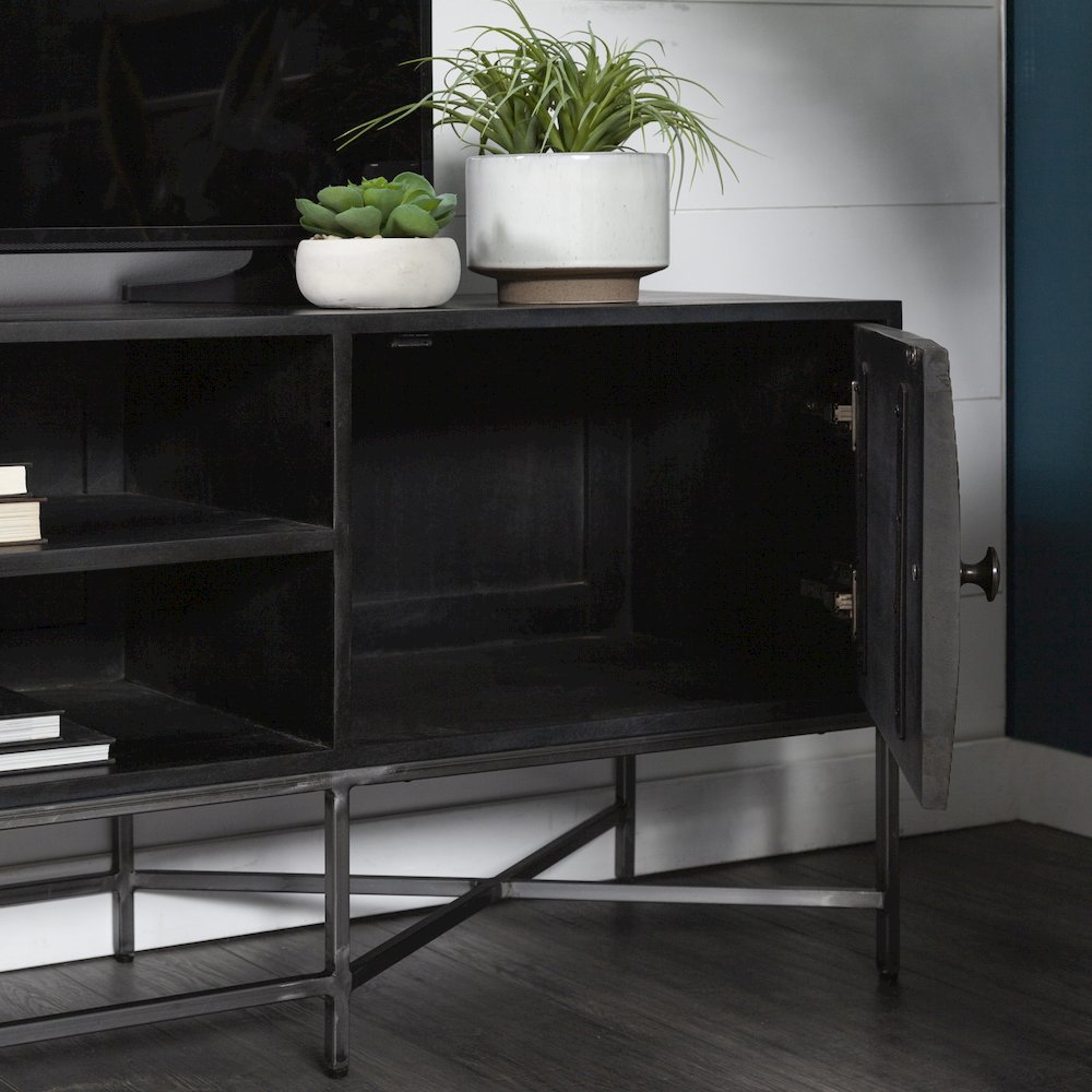 Dark Brown Solid Wood Tv Stand Media Console With Storage, Tv Up To 81". Picture 6