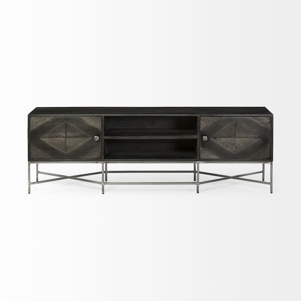 Dark Brown Solid Wood Tv Stand Media Console With Storage, Tv Up To 81". Picture 7
