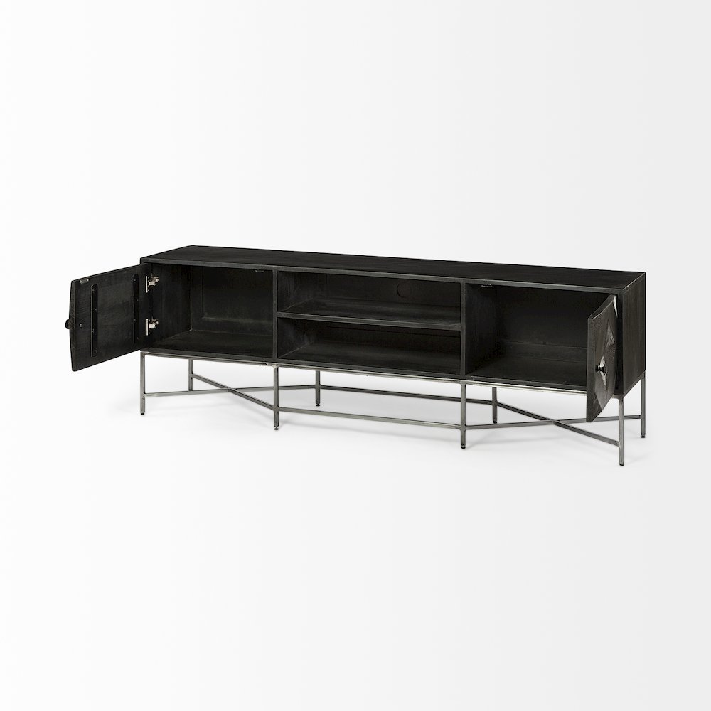 Dark Brown Solid Wood Tv Stand Media Console With Storage, Tv Up To 81". Picture 11