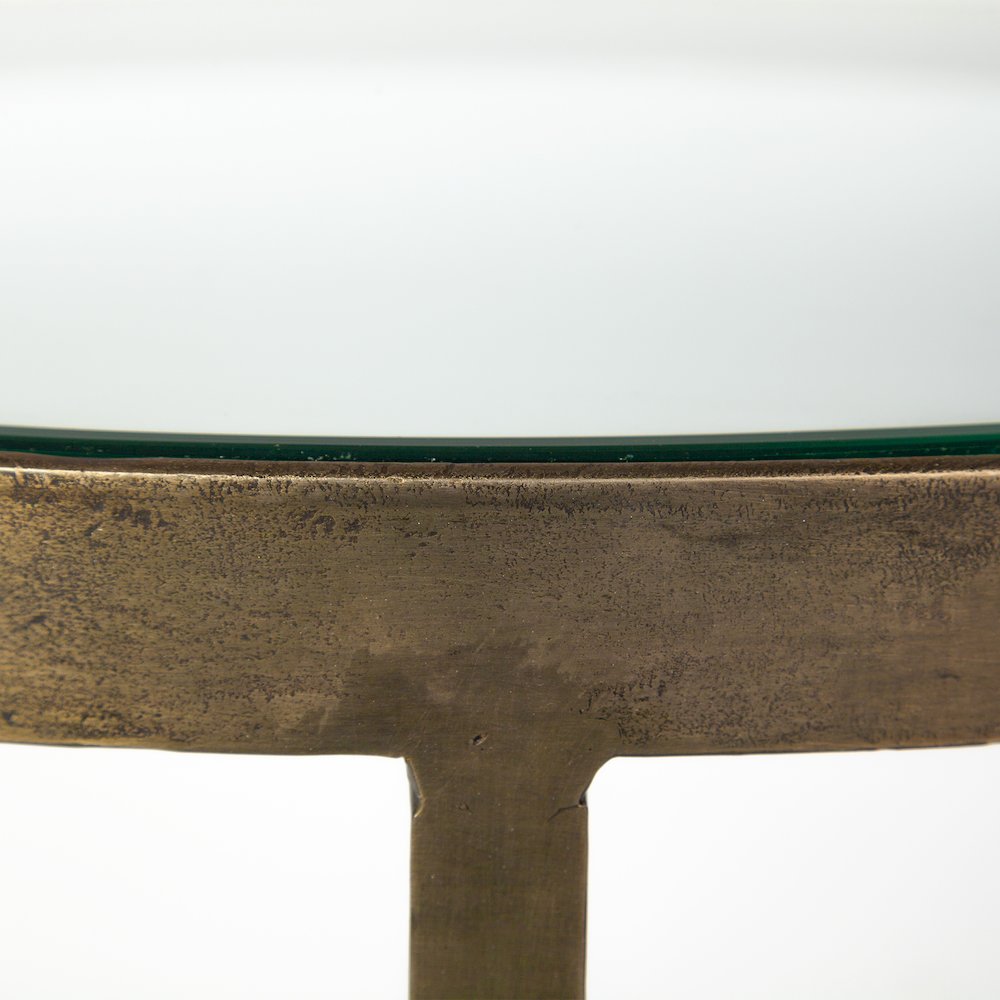 Reinhardt 20" Round Glass Top Metal and Marble Detail End/Side Table. Picture 4