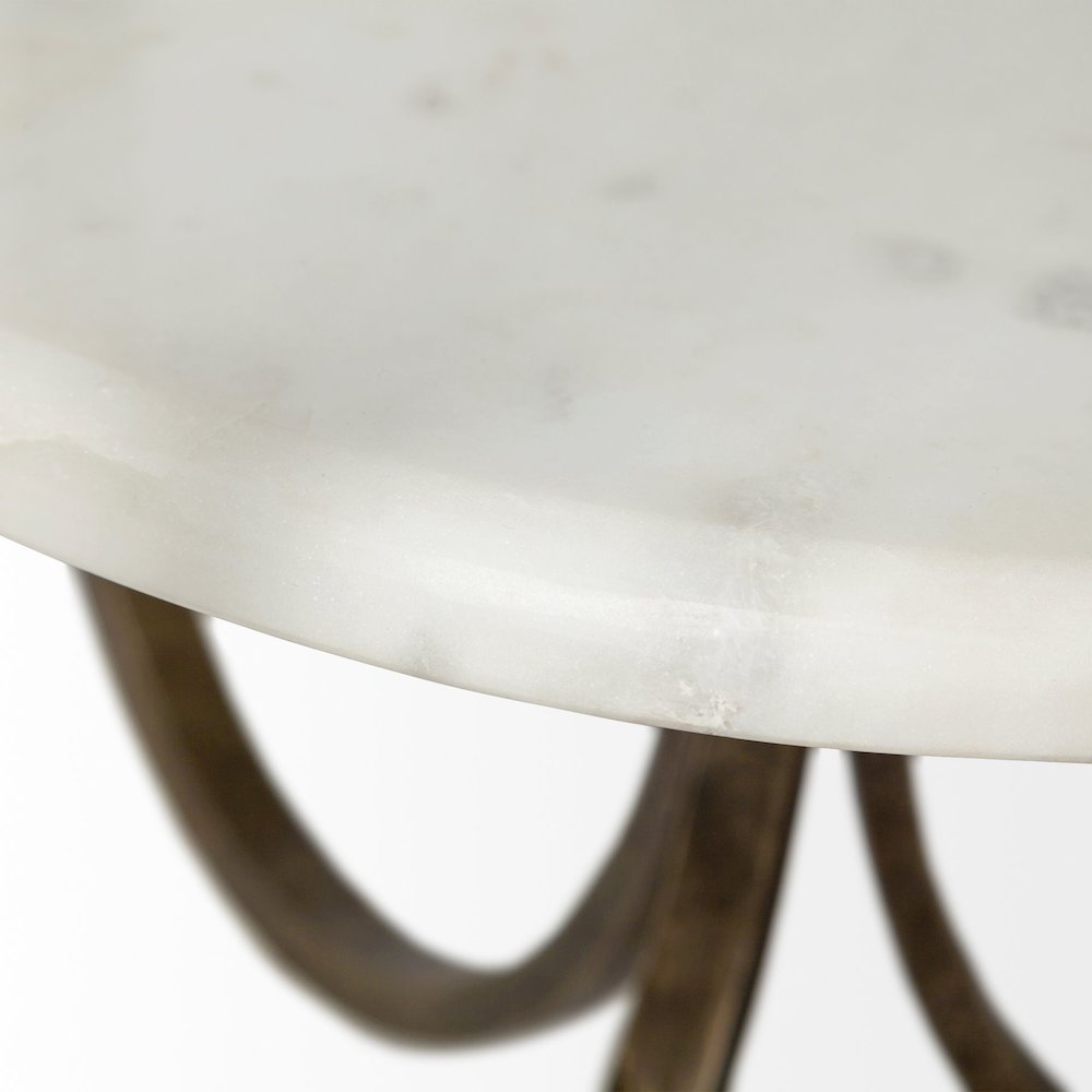 Reinhardt 20" Round Glass Top Metal and Marble Detail End/Side Table. Picture 5