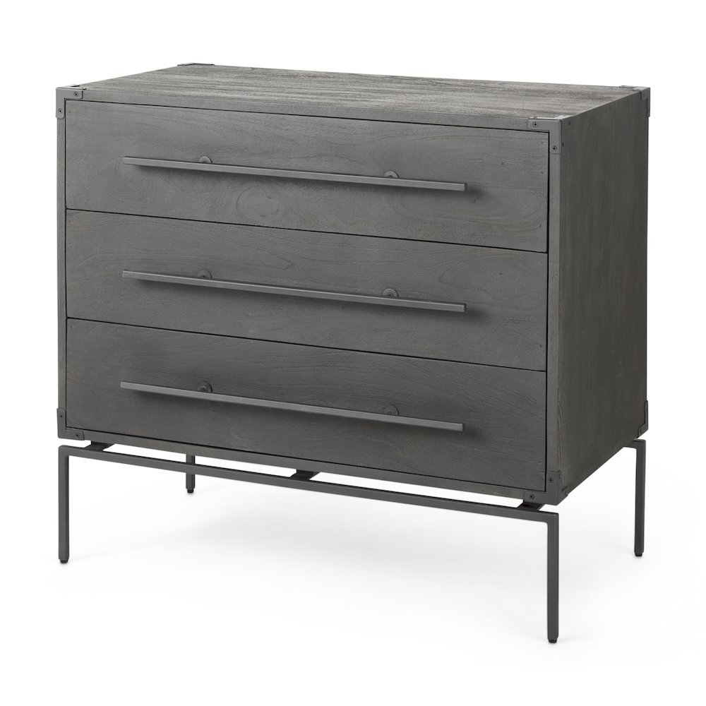 34L X 18W Brown Wood And Iron 3 Drawer Accent Cabinet. Picture 1