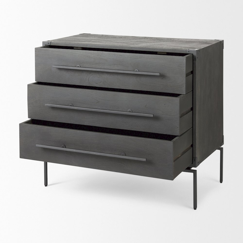 34L X 18W Brown Wood And Iron 3 Drawer Accent Cabinet. Picture 12