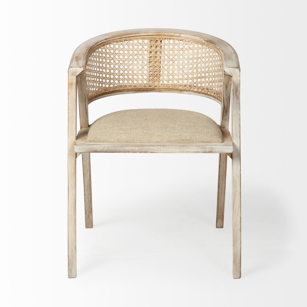 Blonde Wooden Frame 100% Polyester Seat Dining Chair. Picture 2