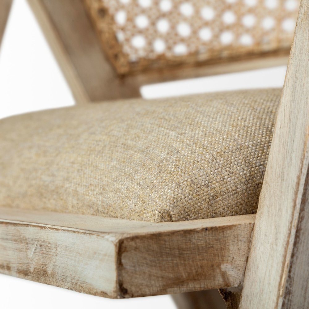Blonde Wooden Frame 100% Polyester Seat Dining Chair. Picture 6