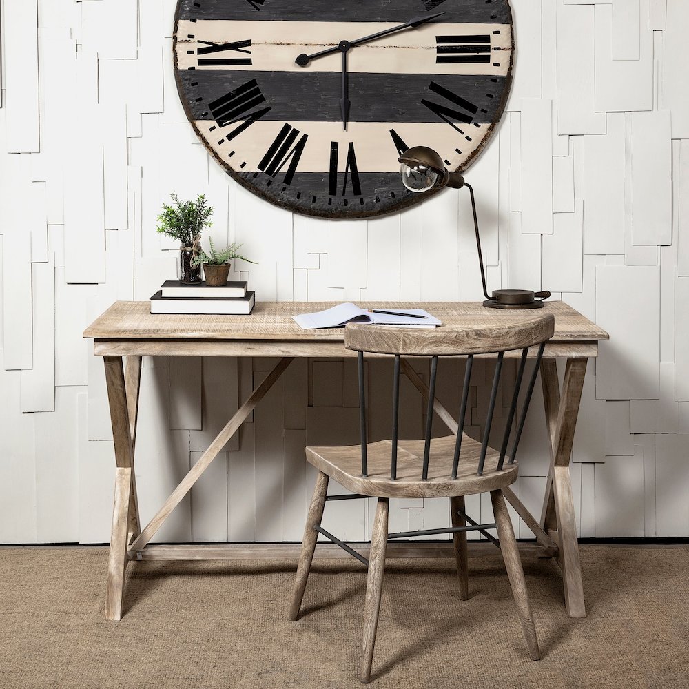 Tracy 54L x 28W Natural X Frame Wood Office Desk. Picture 2