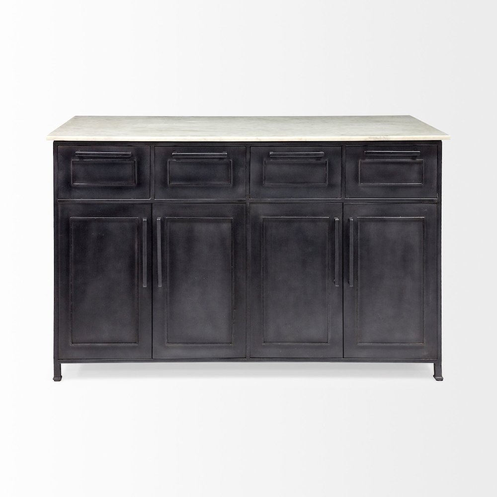 FierSolid Iron Black Body White Marble Top Four Drawer Kitchen Island. Picture 3