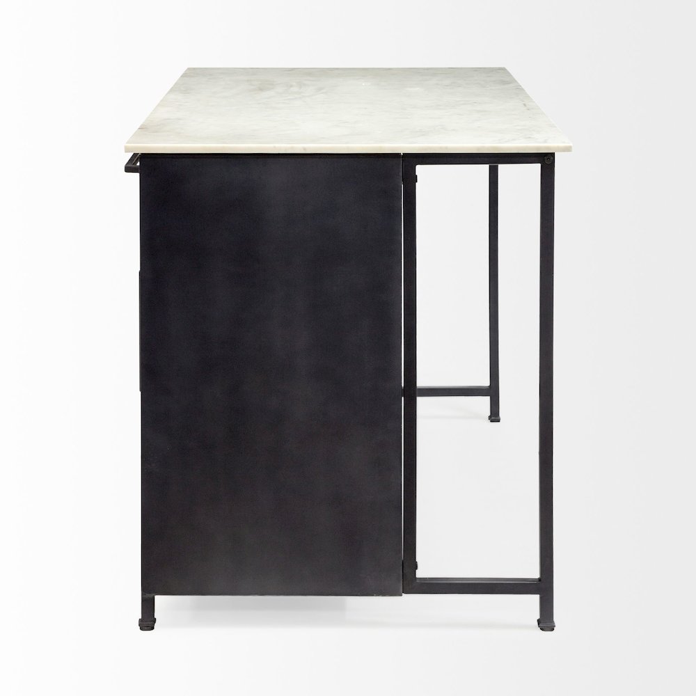 FierSolid Iron Black Body White Marble Top Four Drawer Kitchen Island. Picture 4