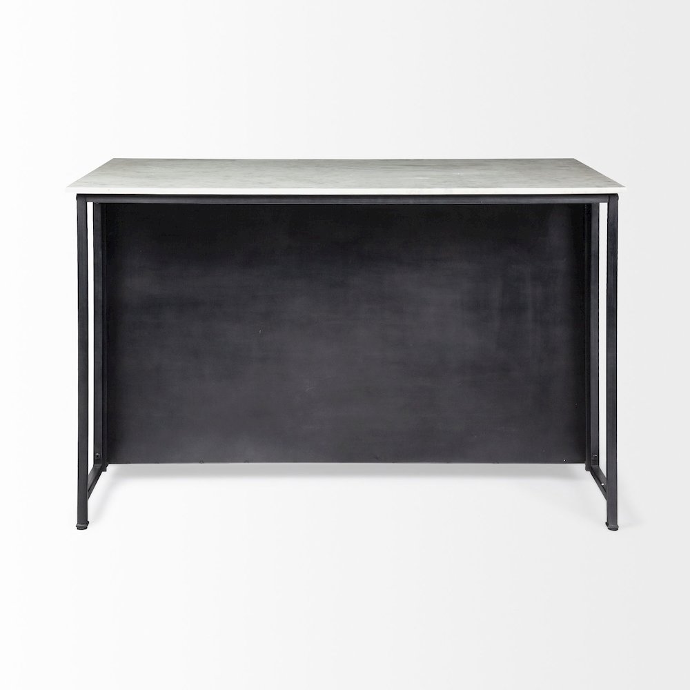 FierSolid Iron Black Body White Marble Top Four Drawer Kitchen Island. Picture 5