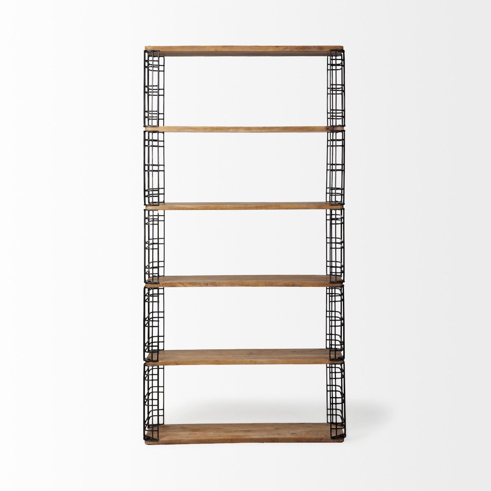 40L X 12W X 79H Brown Wood And Metal Frame Six Shelf Shelving Unit. Picture 2