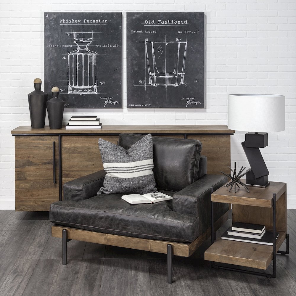 Maddox 30L x 18W x 22H Medium Brown Wood Black Metal U-shaped End/Side Table. Picture 3
