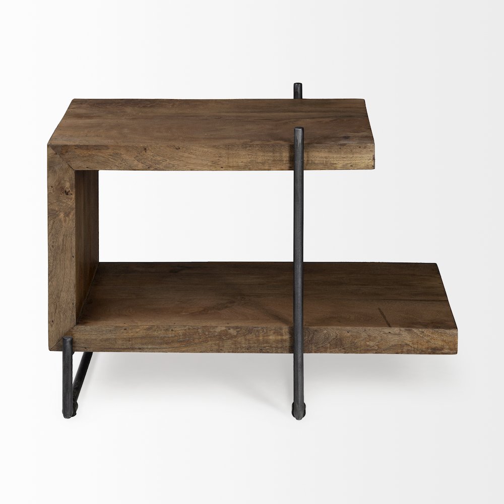 Maddox 30L x 18W x 22H Medium Brown Wood Black Metal U-shaped End/Side Table. Picture 7
