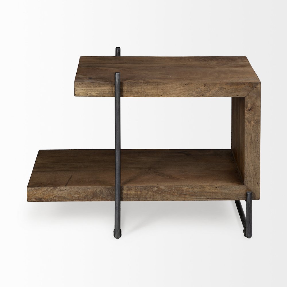 Maddox 30L x 18W x 22H Medium Brown Wood Black Metal U-shaped End/Side Table. Picture 8