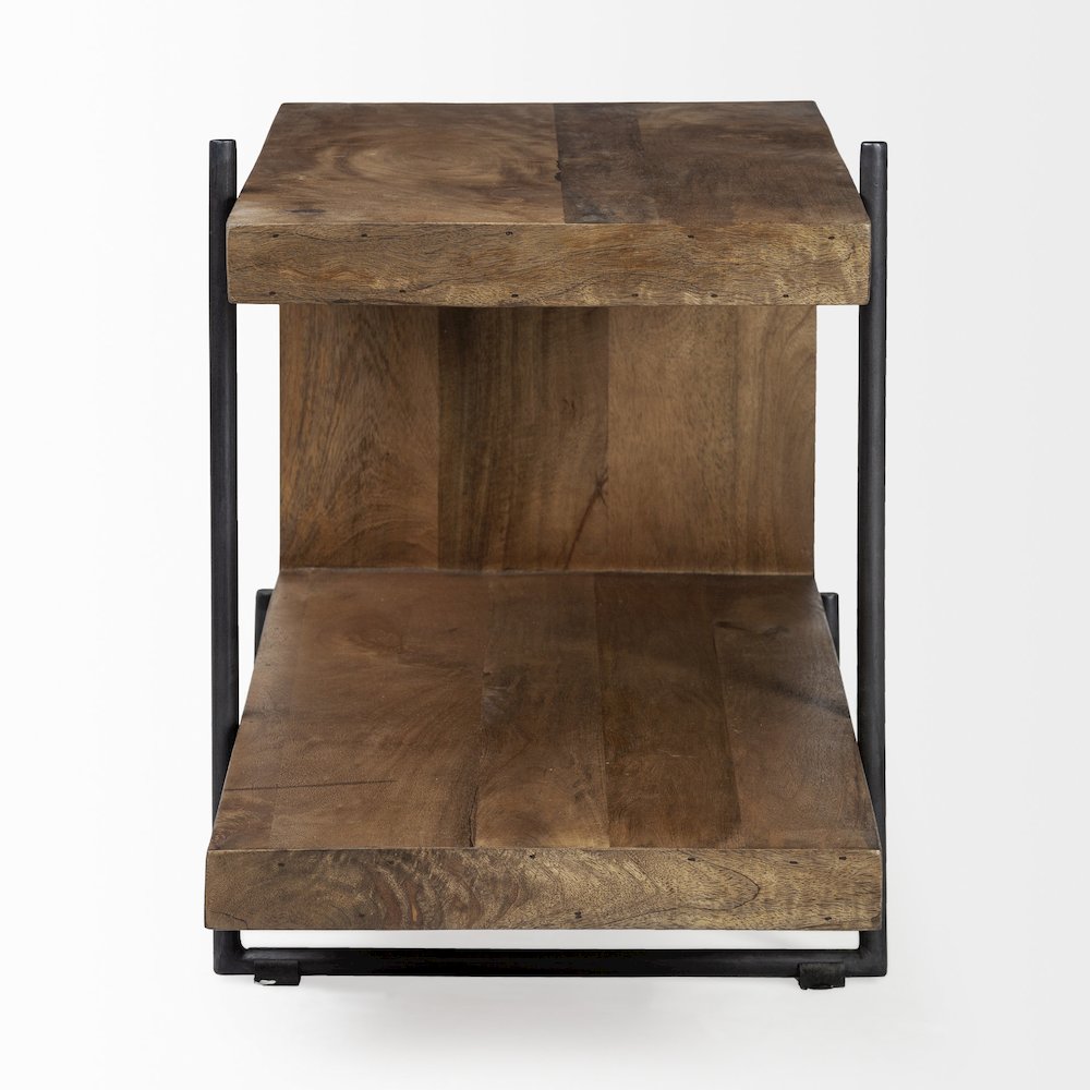Maddox 30L x 18W x 22H Medium Brown Wood Black Metal U-shaped End/Side Table. Picture 9