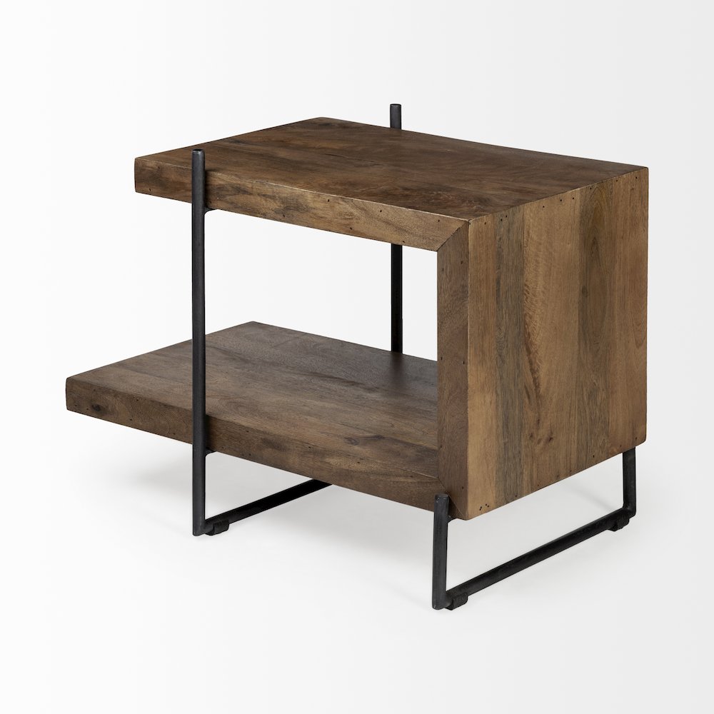Maddox 30L x 18W x 22H Medium Brown Wood Black Metal U-shaped End/Side Table. Picture 10