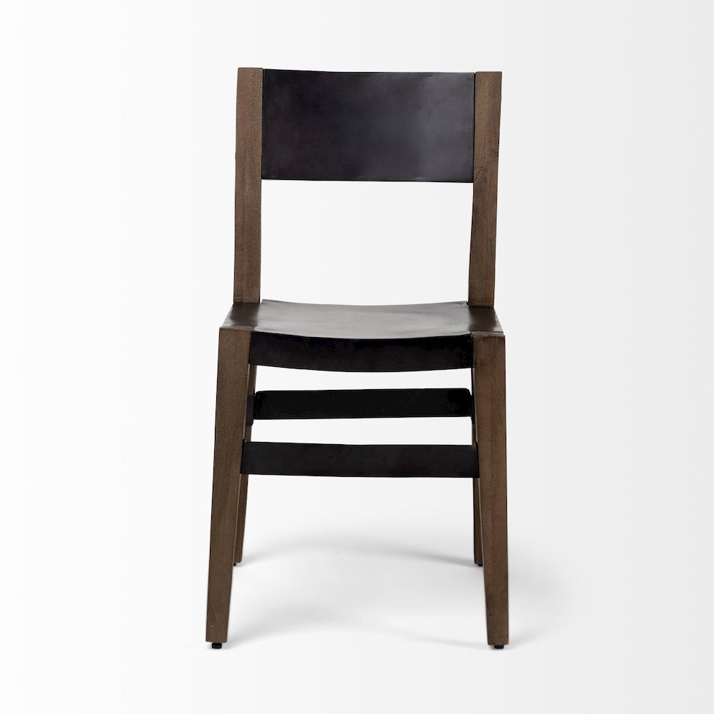 Black Iron Seat Solid Brown Wooden Base Dining Chair. Picture 3