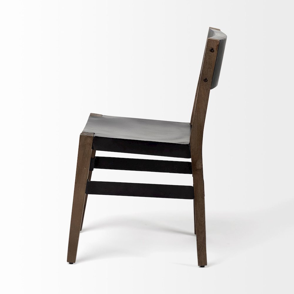 Black Iron Seat Solid Brown Wooden Base Dining Chair. Picture 4