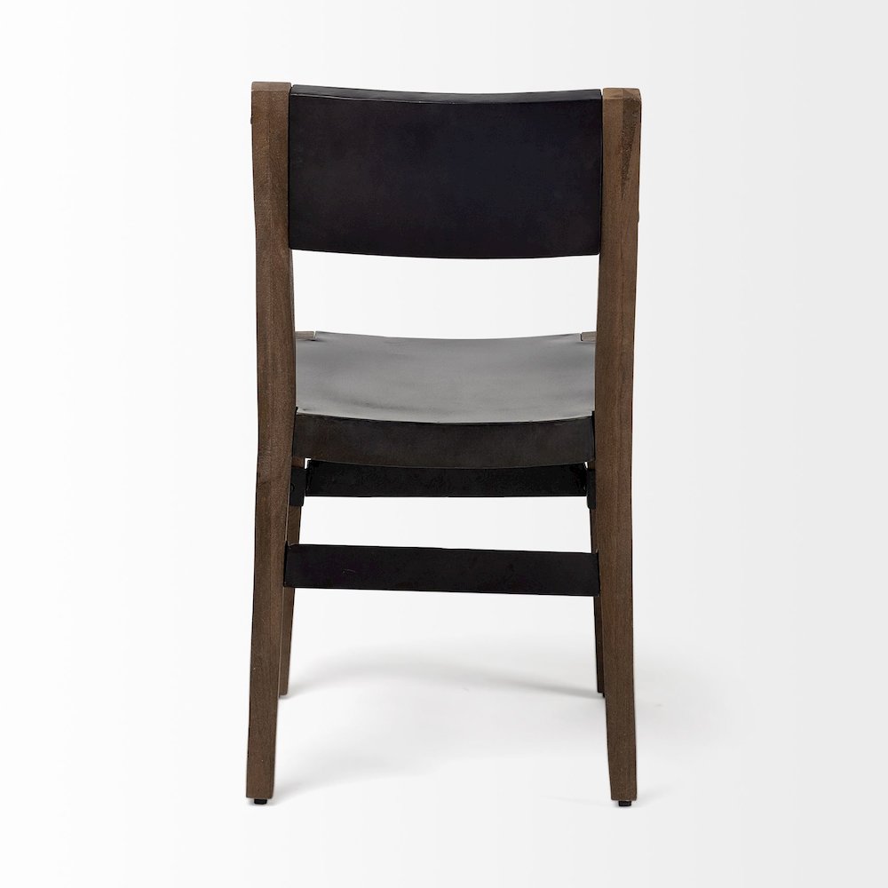 Black Iron Seat Solid Brown Wooden Base Dining Chair. Picture 5