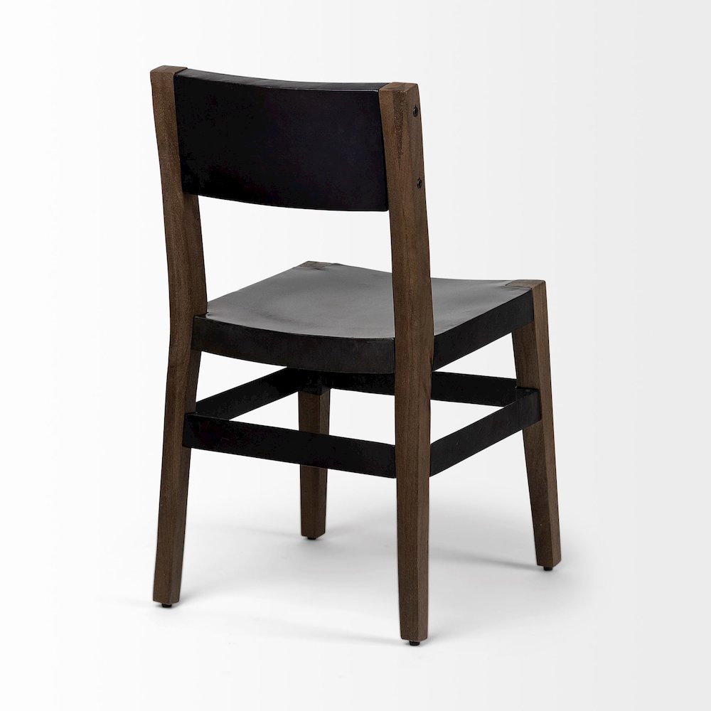 Black Iron Seat Solid Brown Wooden Base Dining Chair. Picture 6