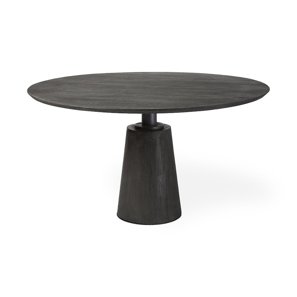 Maxwell 54" Brown Solid Wood Top Brown Metal/Wood Base Dining Table. Picture 1