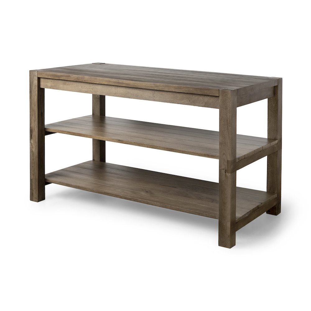 Emeril Brown Solid Wood Two-Tier Smooth Counter Top Kitchen Island. Picture 1