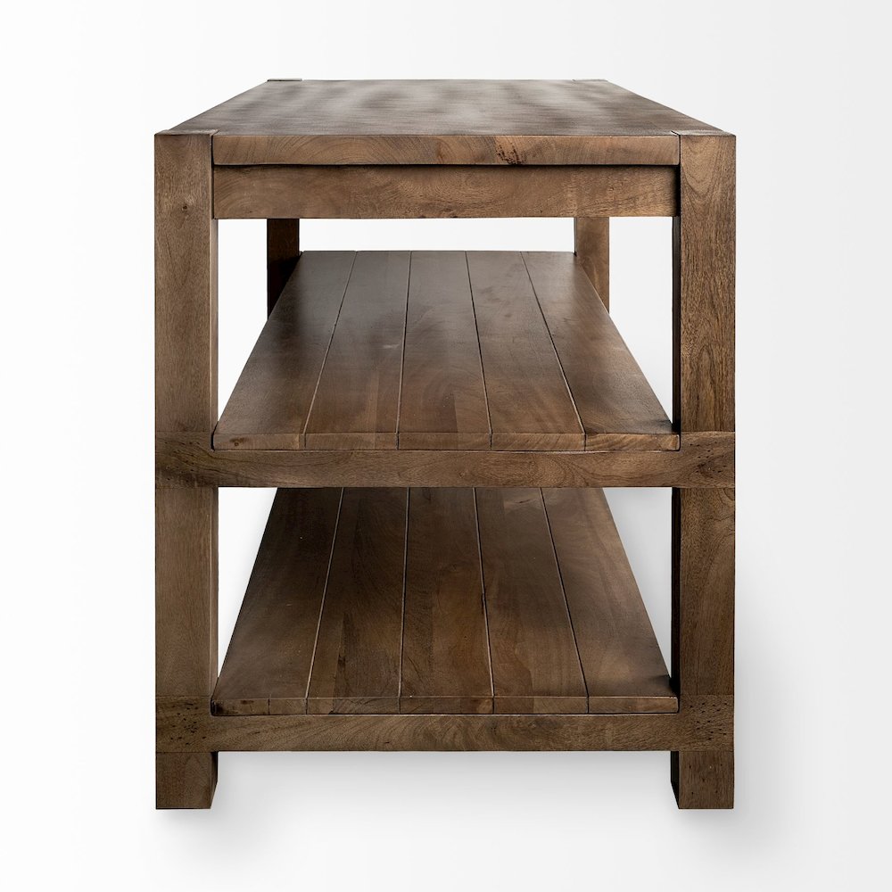 Emeril Brown Solid Wood Two-Tier Smooth Counter Top Kitchen Island. Picture 3