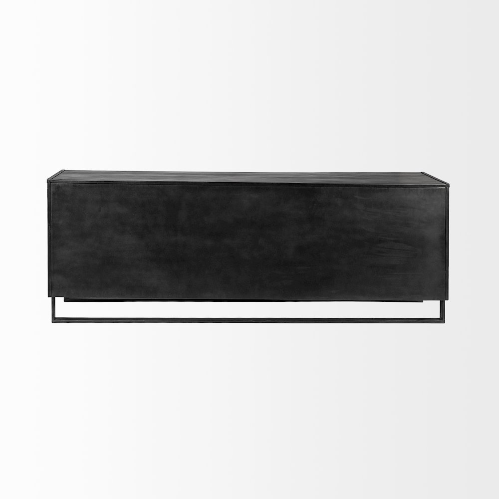 82X20 Brown Solid Wood With Black Metal Frame 3 Drawer 2 Cabinet Door Sideboard. Picture 4