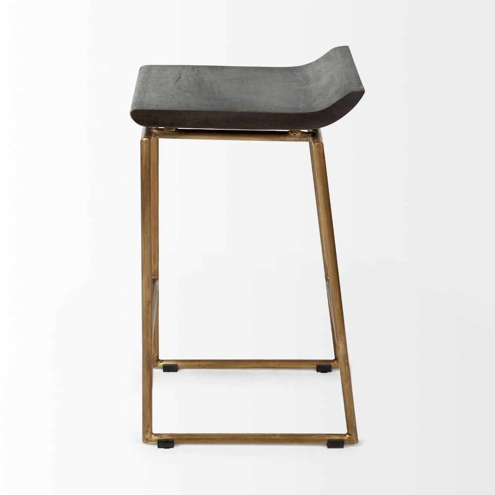 24.25" Seat Height Brown Wood Seat Gold Metal Frame Stool. Picture 5