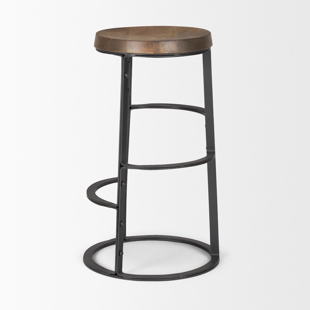 26.3" Seat Height Brown Wood Seat Black Metal Frame Stool. Picture 6