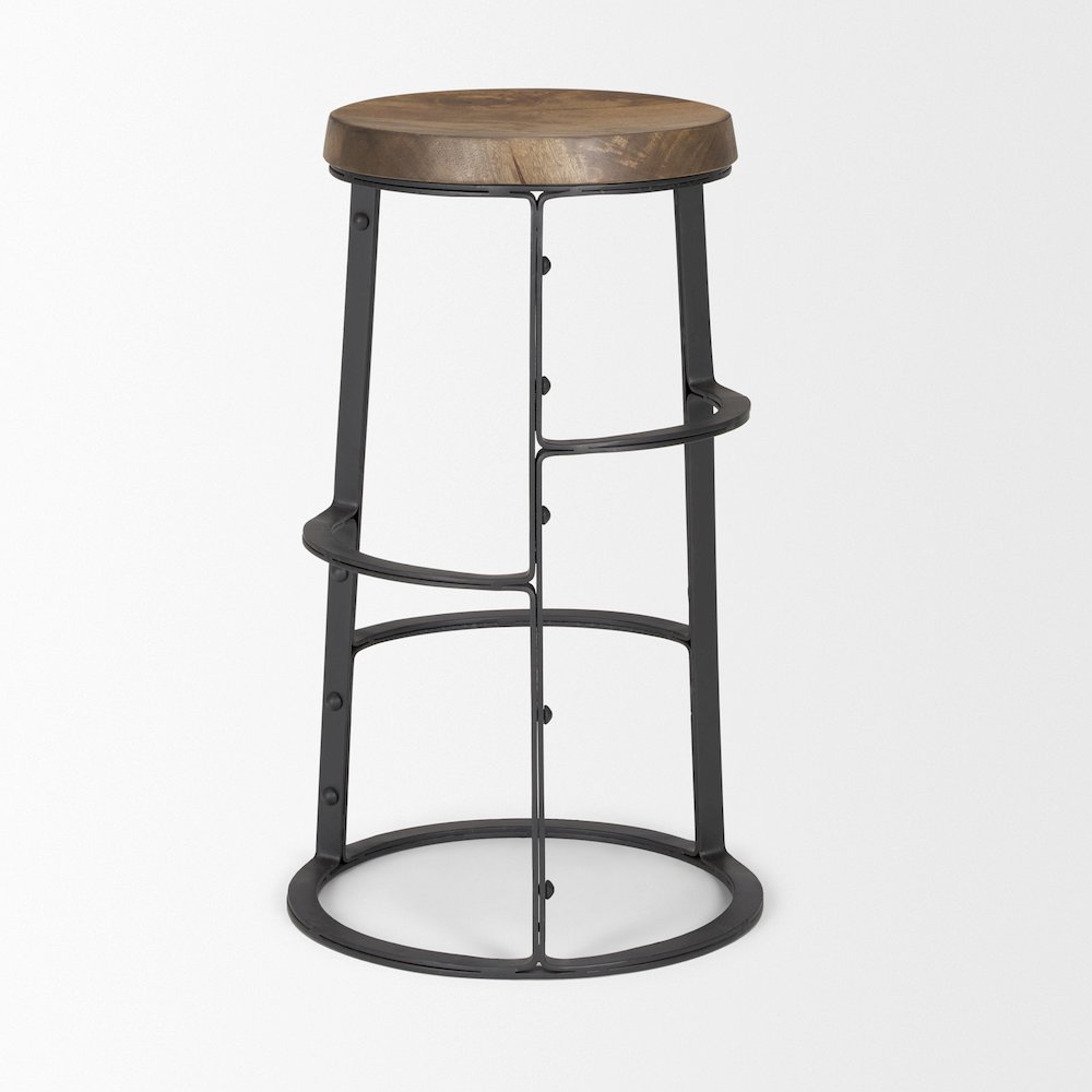 26.3" Seat Height Brown Wood Seat Black Metal Frame Stool. Picture 7