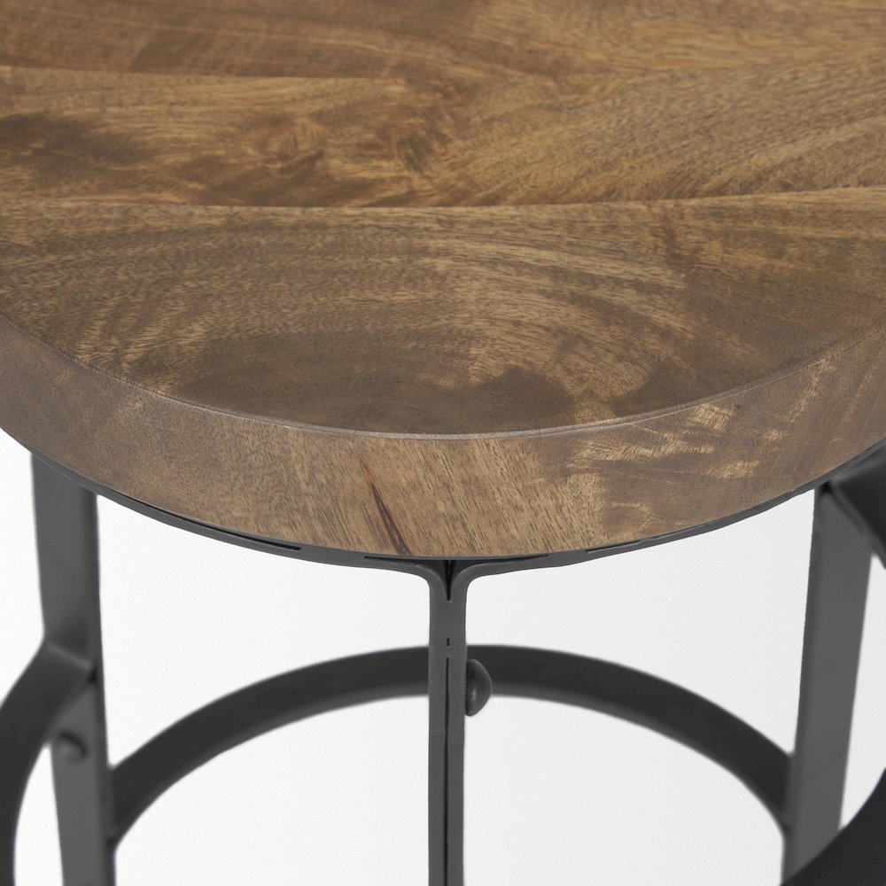 26.3" Seat Height Brown Wood Seat Black Metal Frame Stool. Picture 8