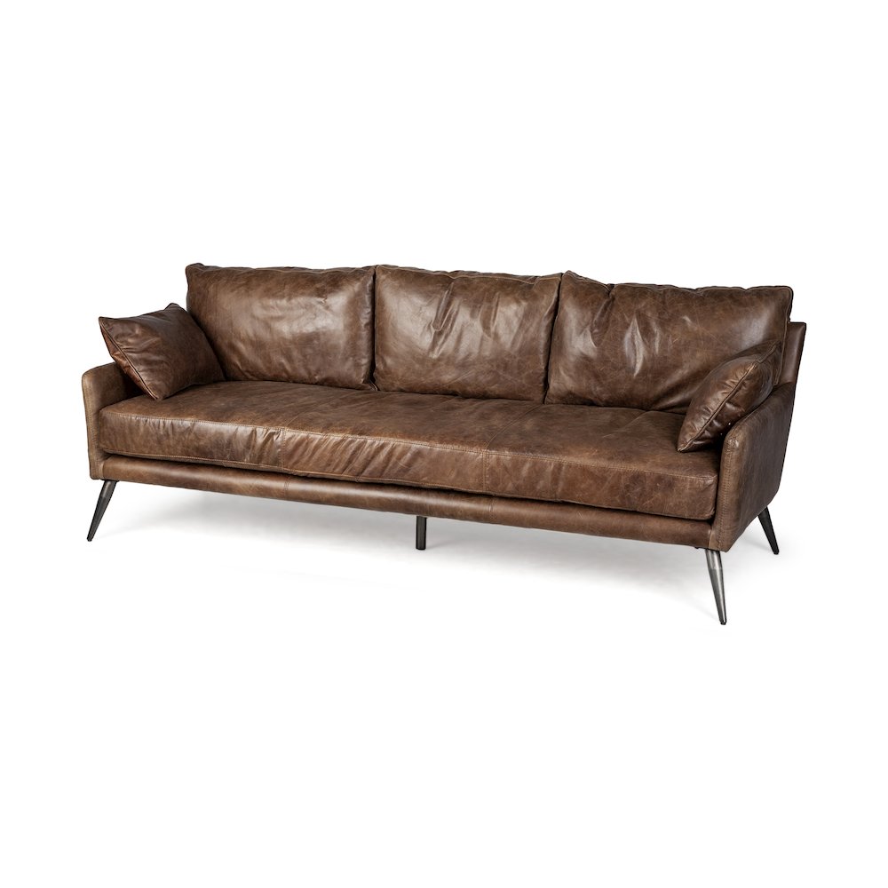 Cochrane 82L x 33W x 32.25H Brown Leather Three Seater Sofa. Picture 1