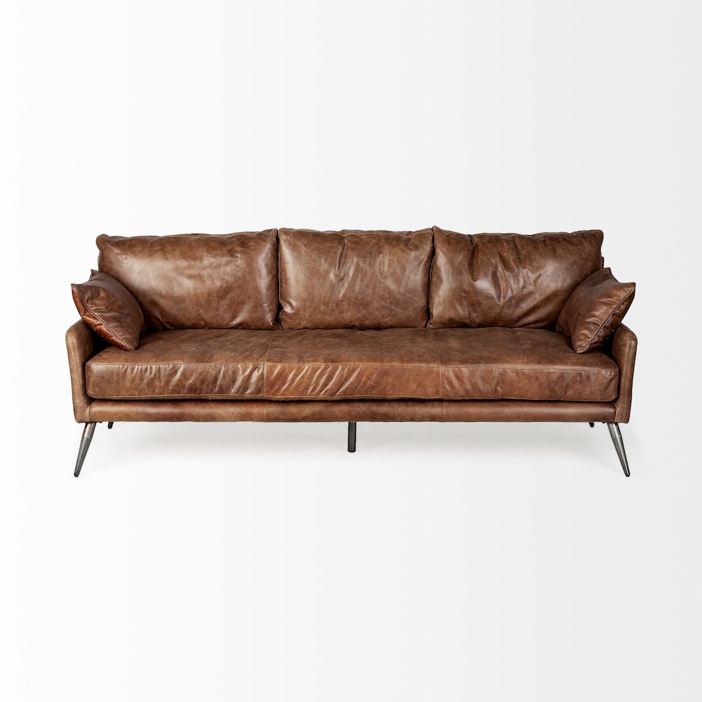 Cochrane 82L x 33W x 32.25H Brown Leather Three Seater Sofa. Picture 3