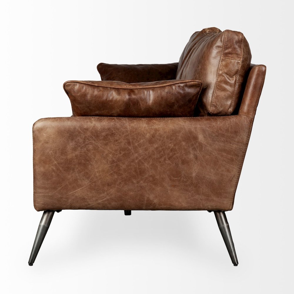 Cochrane 82L x 33W x 32.25H Brown Leather Three Seater Sofa. Picture 4