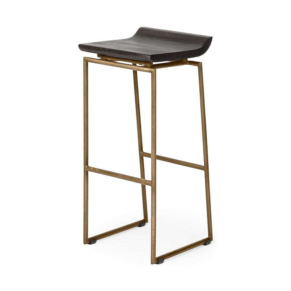 30.25" Seat Height Brown Wood Seat Gold Metal Base Stool. Picture 1