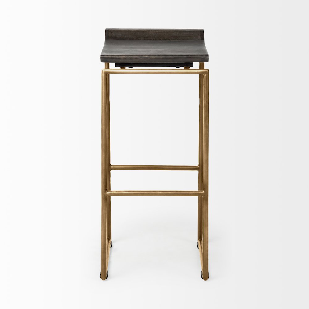 30.25" Seat Height Brown Wood Seat Gold Metal Base Stool. Picture 4