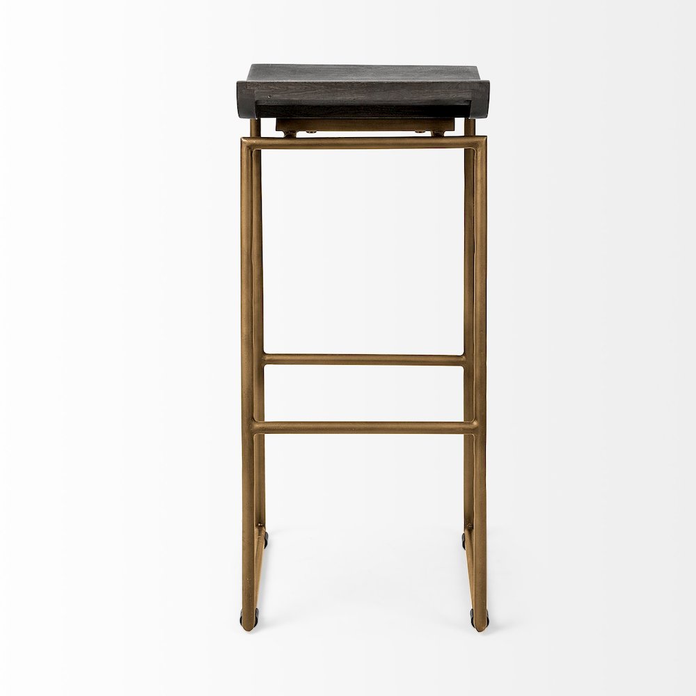 30.25" Seat Height Brown Wood Seat Gold Metal Base Stool. Picture 6