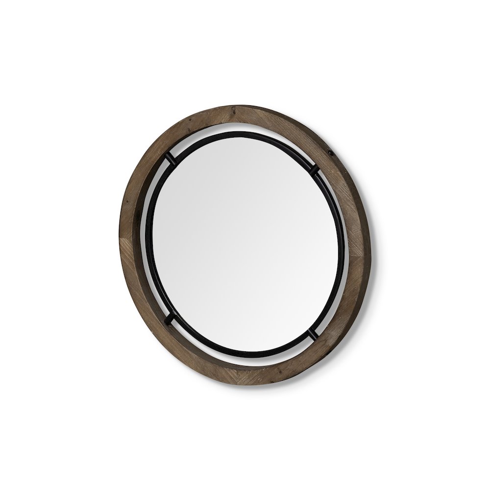 Jos19" Brown Wood and Black Metal Frame Mirror. Picture 1