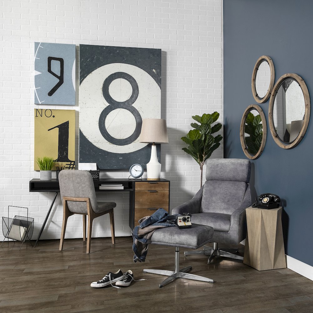 Jos19" Brown Wood and Black Metal Frame Mirror. Picture 2